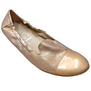 AGL Metallic‎ Leather Nude Patent Leather Cap Toe Ballet Flats